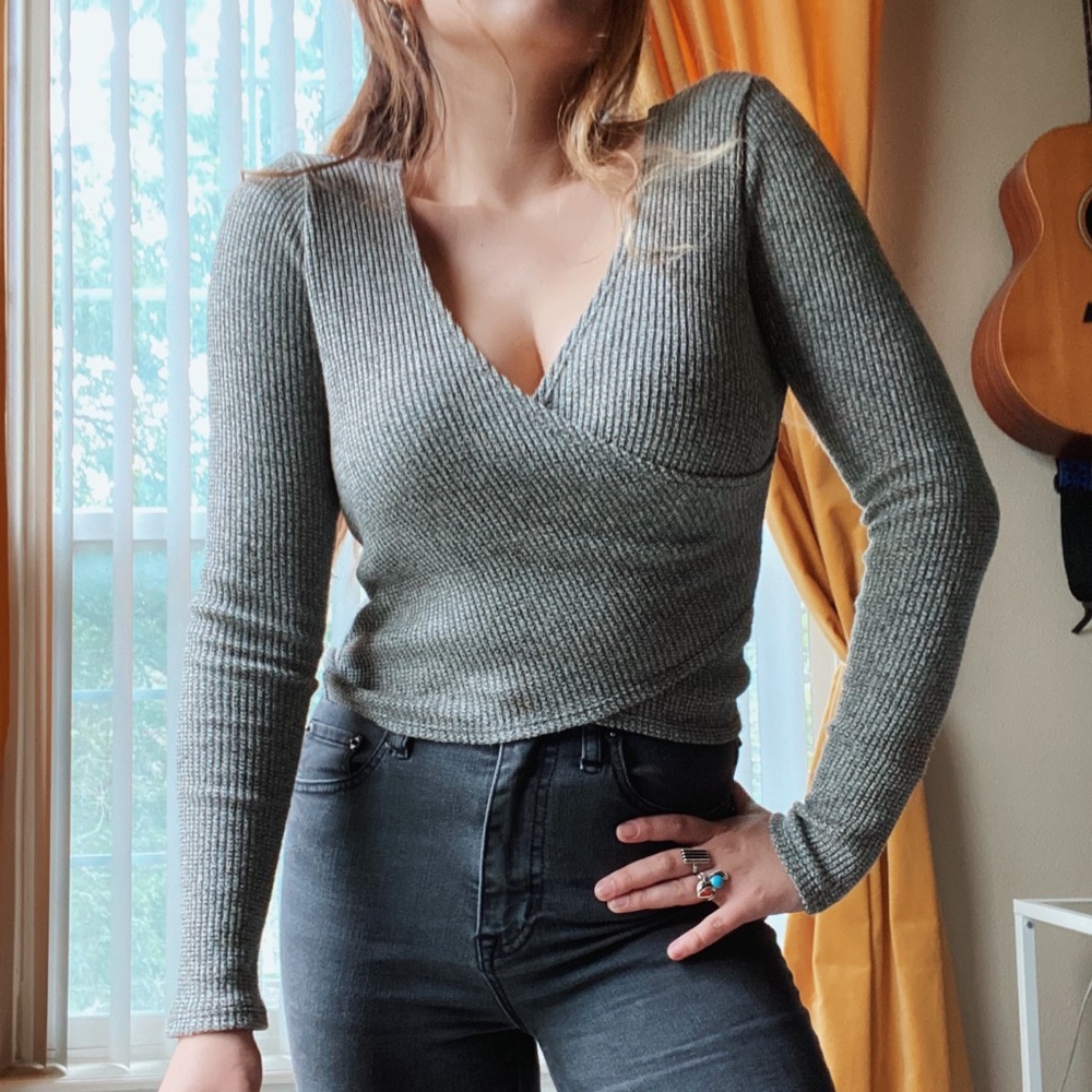 Grey surplice blouse